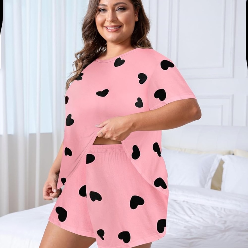 Baby blue Heart Print Women's Sleepwear Set see last pic!